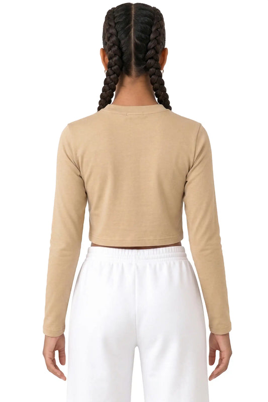 Girls' Long Sleeve Crop Top – Soft Cotton, 4-Way Stretch, Breathable Everyday Tee