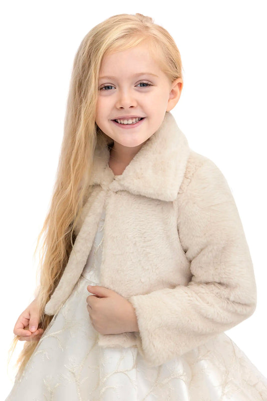 Girls Faux Fur Shrug Jacket Tied Ribbon Cozy Bolero