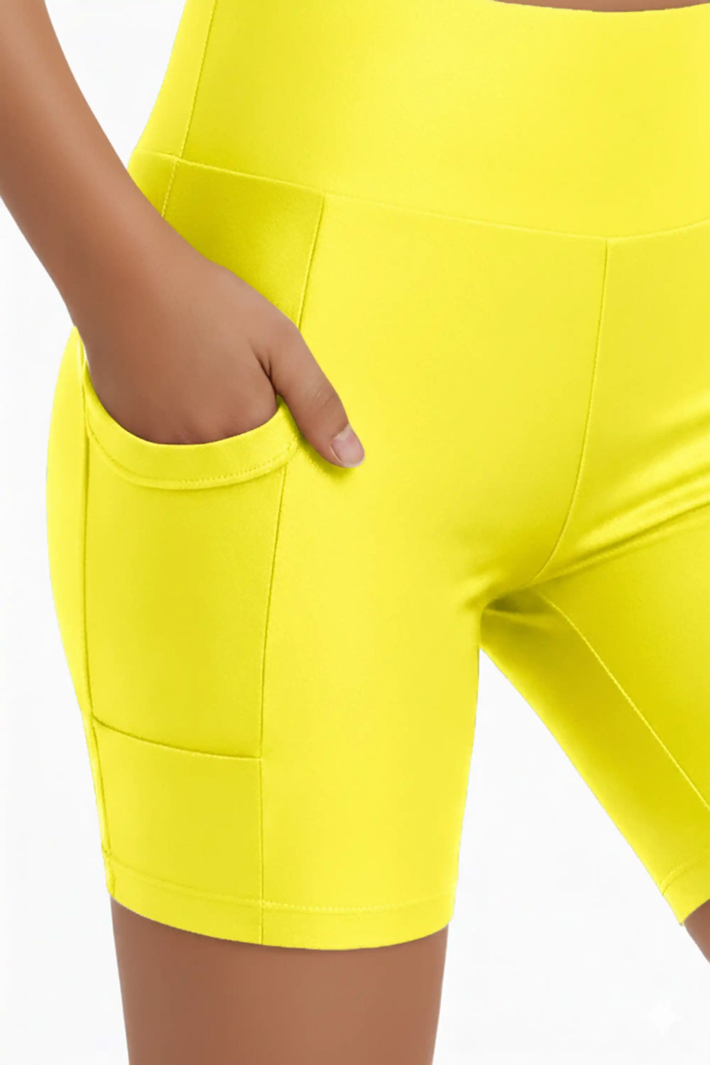 Girls Athletic Shorts with Pocket High Waisted Biker Shorts for Dance Yoga Gymnastics