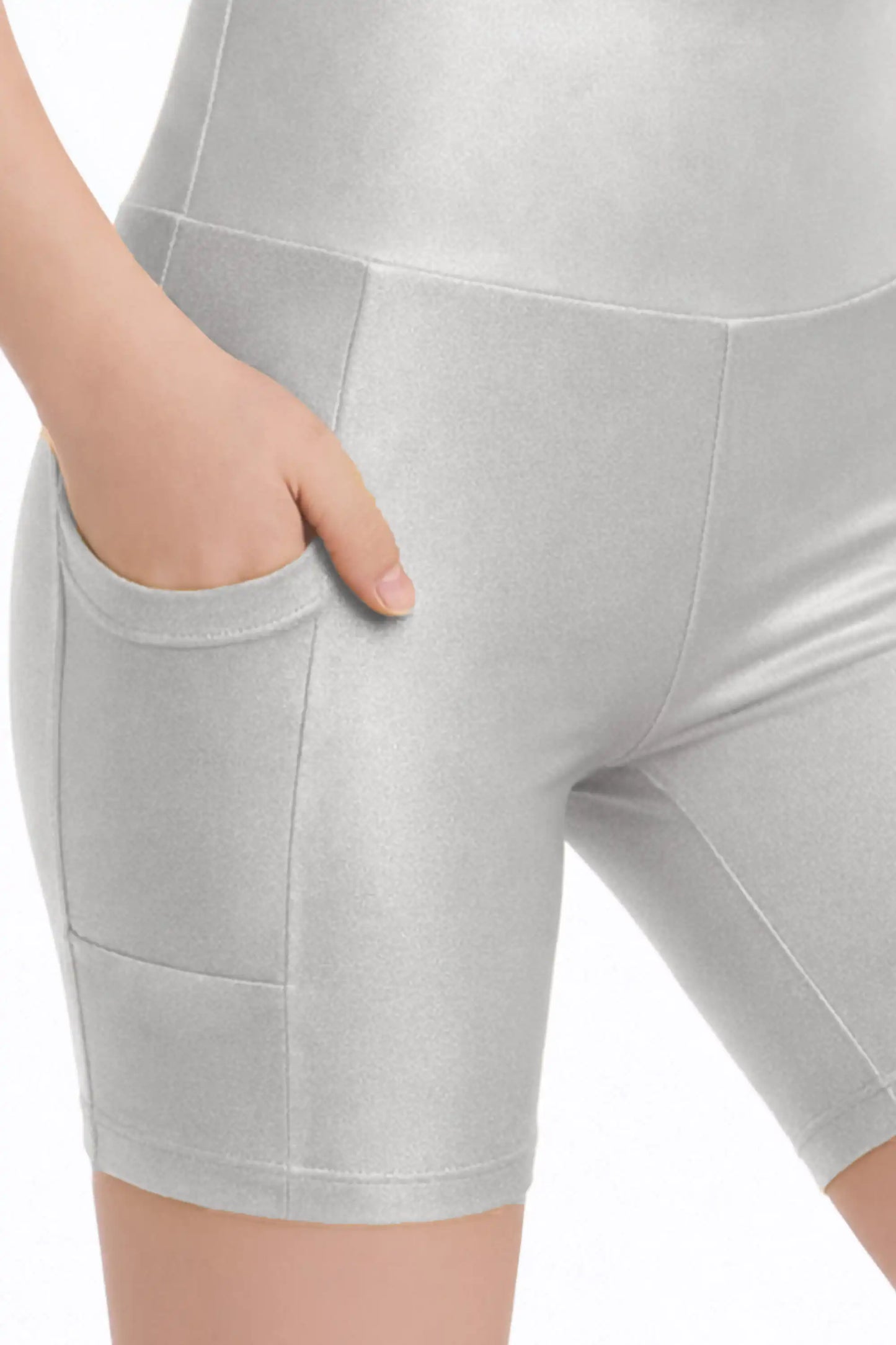 Girls Athletic Shorts with Pocket High Waisted Biker Shorts for Dance Yoga Gymnastics