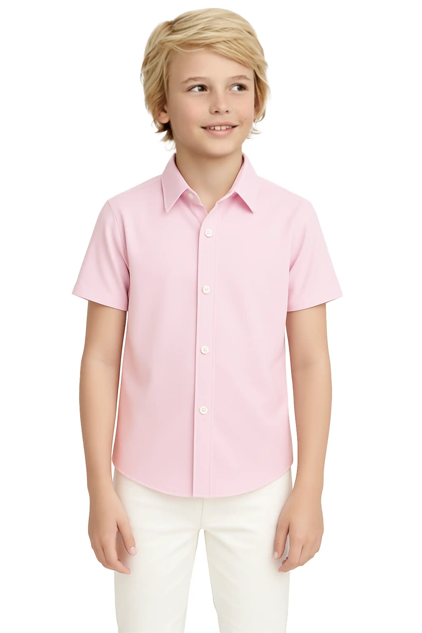 Boys Classic Short Sleeve Button Down Casual Solid Dress Shirt