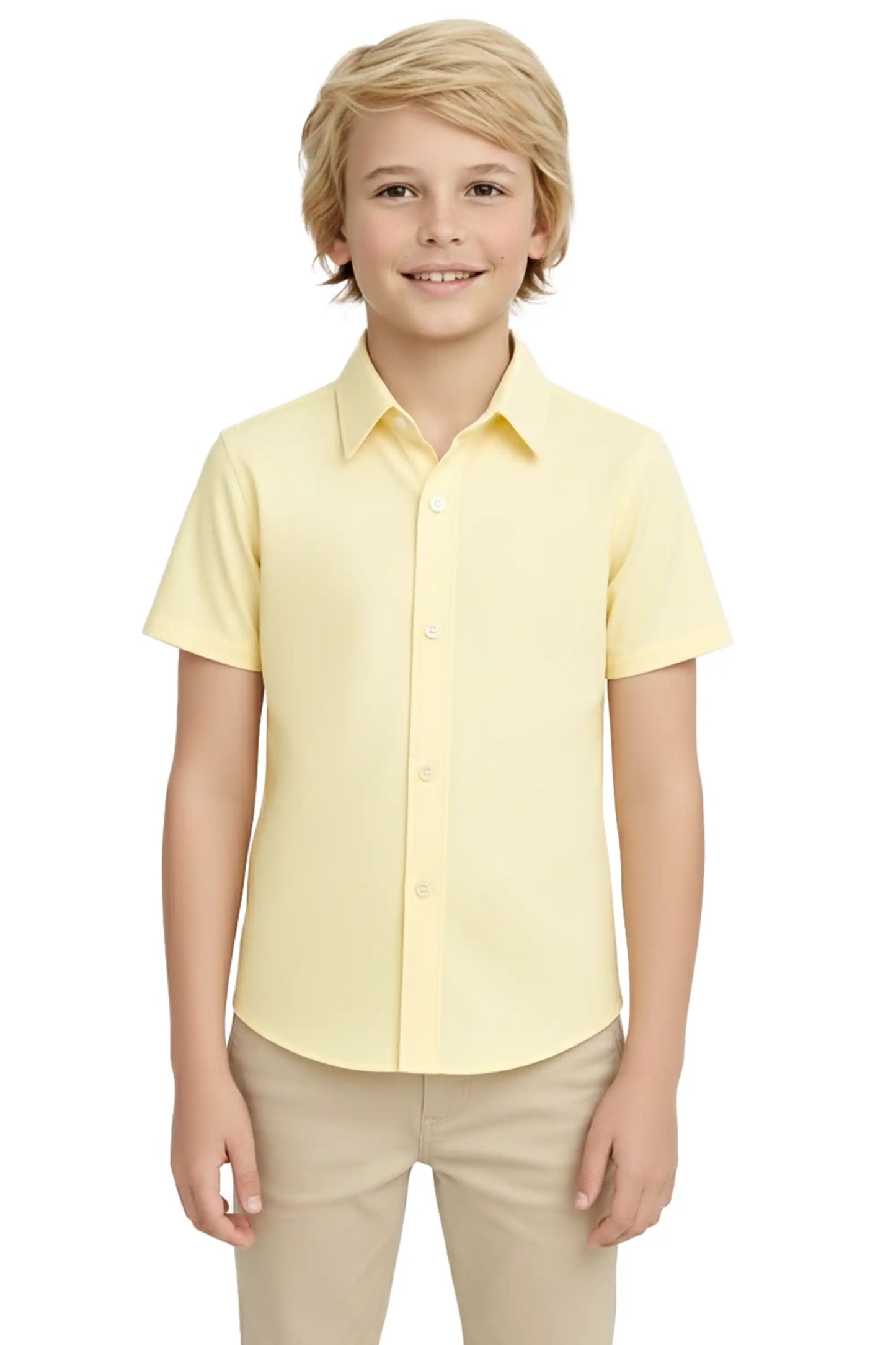 Boys Classic Short Sleeve Button Down Casual Solid Dress Shirt