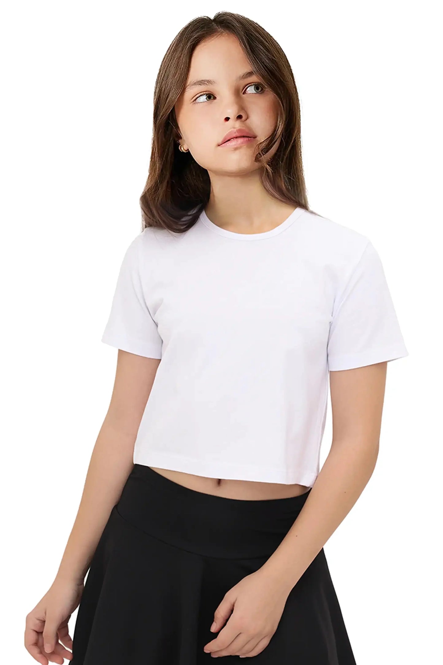 Girls Short Sleeve Crewneck Crop Top Tee