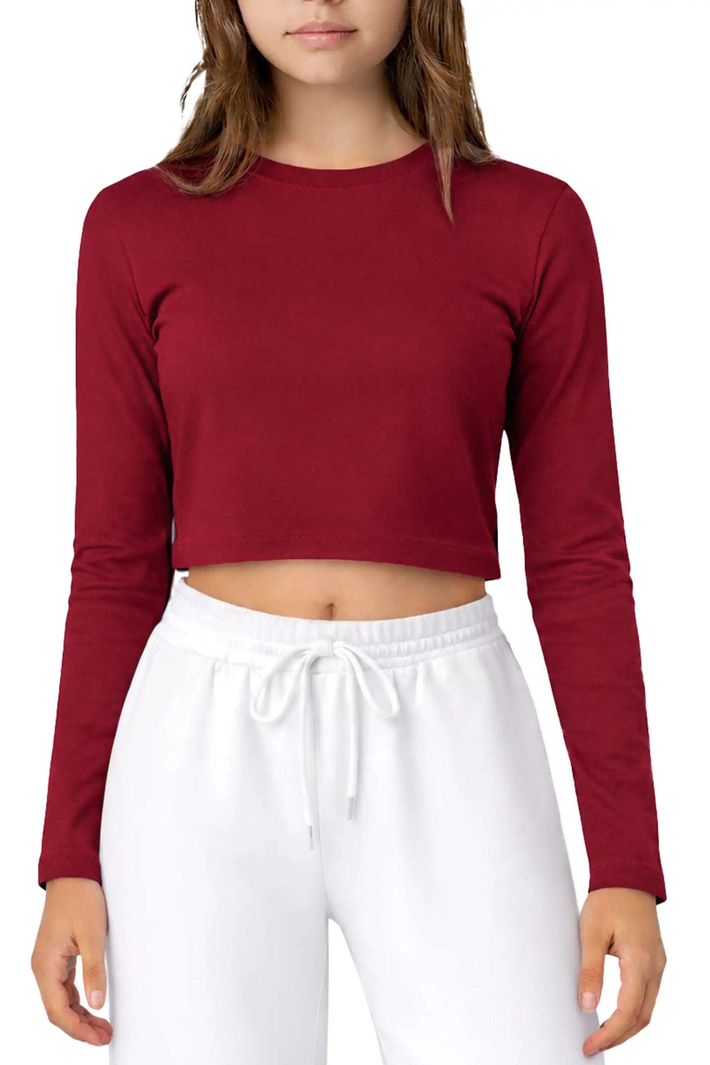 Girls' Long Sleeve Crop Top – Soft Cotton, 4-Way Stretch, Breathable Everyday Tee