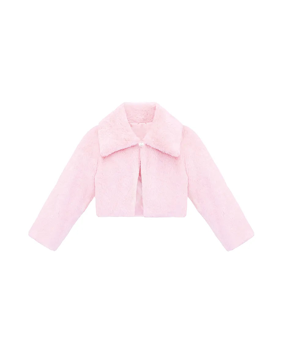 Girls Faux Fur Bolero Oversized Collar Jacket