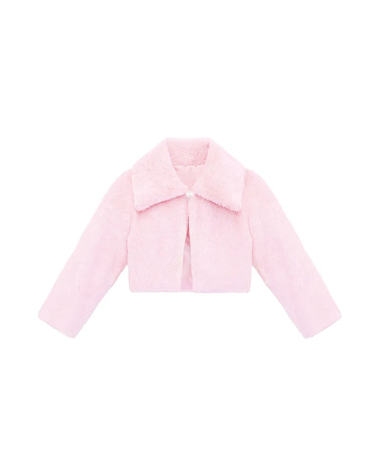 Girls Faux Fur Bolero Oversized Collar Jacket