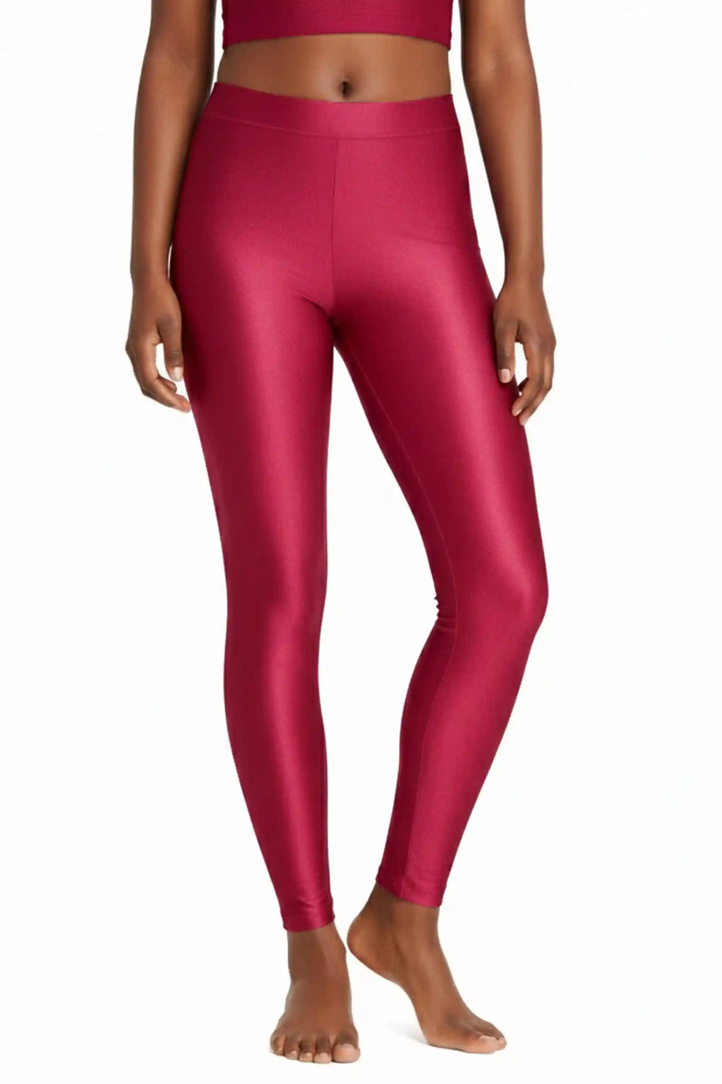 Girls Shiny High Waisted Leggings – Dance & Gymnastics Stretch Tights