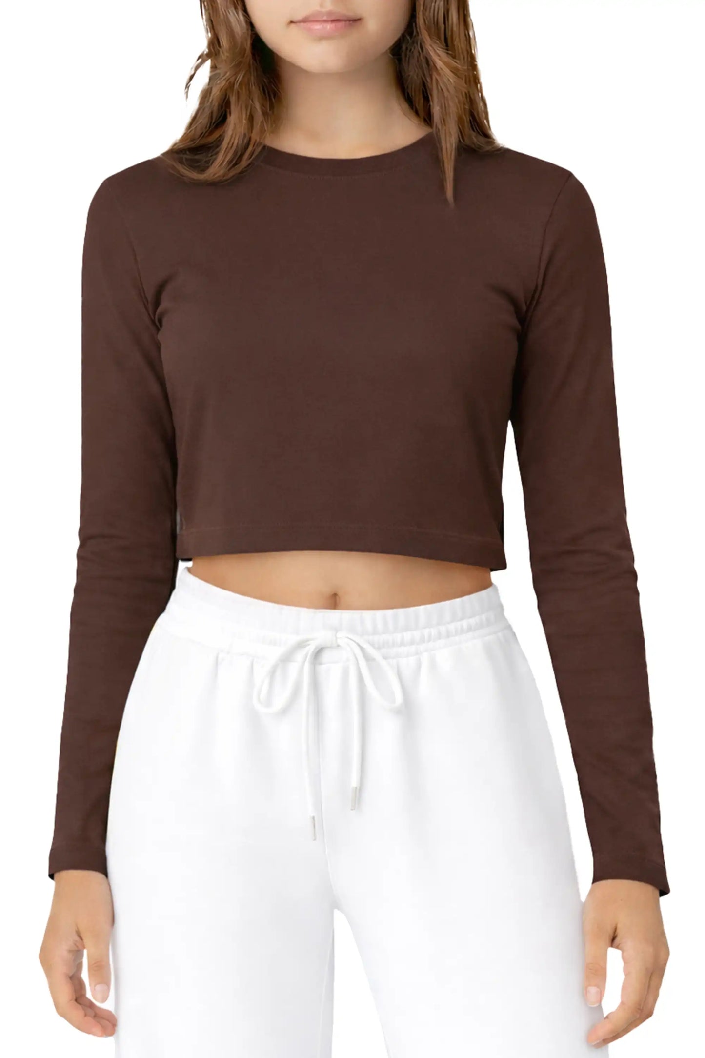 Girls' Long Sleeve Crop Top – Soft Cotton, 4-Way Stretch, Breathable Everyday Tee