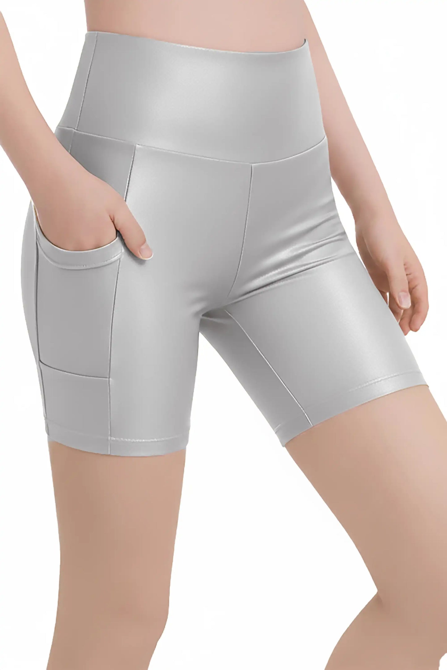 Girls Athletic Shorts with Pocket High Waisted Biker Shorts for Dance Yoga Gymnastics