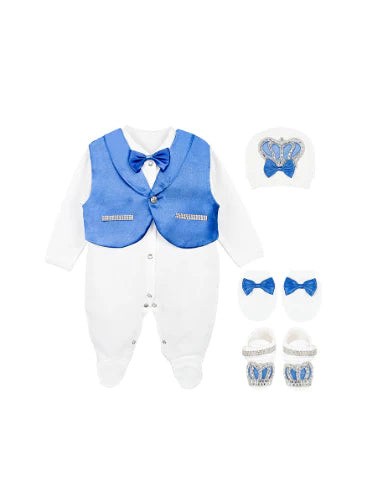 Regal and Handsome: 5-Piece Layette Gift Set with Jeweled Crown Tuxedo for Baby Boys (0-3 Months)
