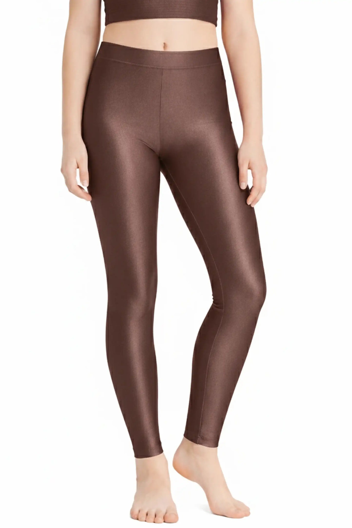 Girls Shiny High Waisted Leggings – Dance & Gymnastics Stretch Tights