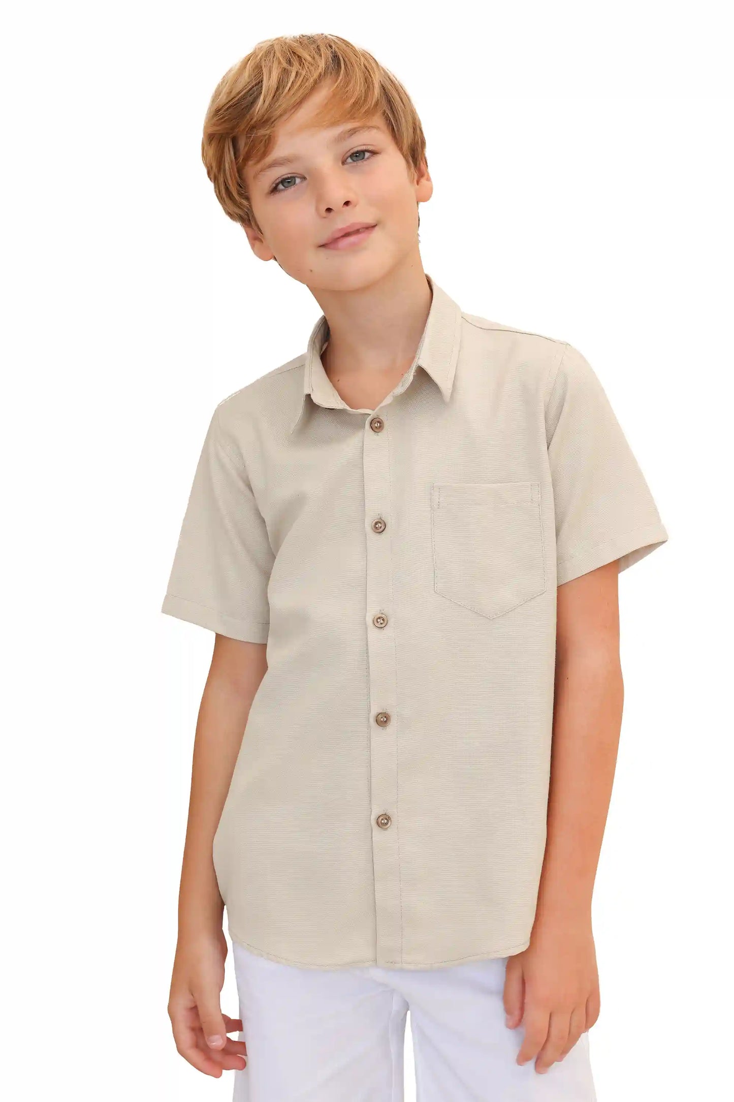 Boys' Button Down Shirt Solid Short Sleeve Classic Solid Oxford Dress Shirt