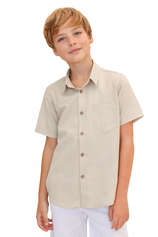 Boys' Button Down Shirt Solid Short Sleeve Classic Solid Oxford Dress Shirt