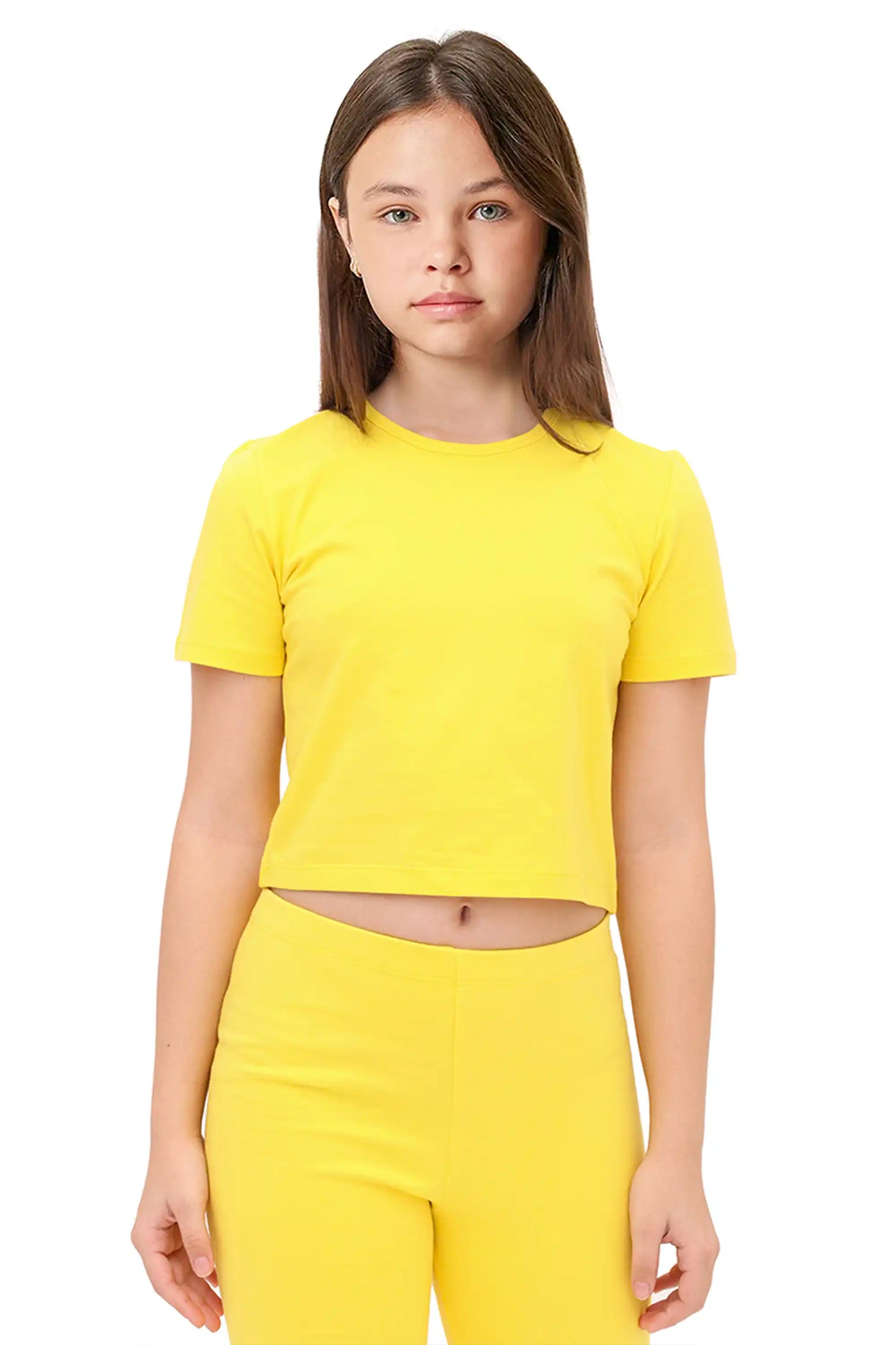 Girls Short Sleeve Crewneck Crop Top Tee