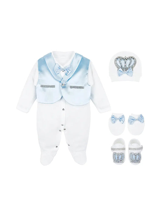 Regal and Handsome: 5-Piece Layette Gift Set with Jeweled Crown Tuxedo for Baby Boys (0-3 Months)