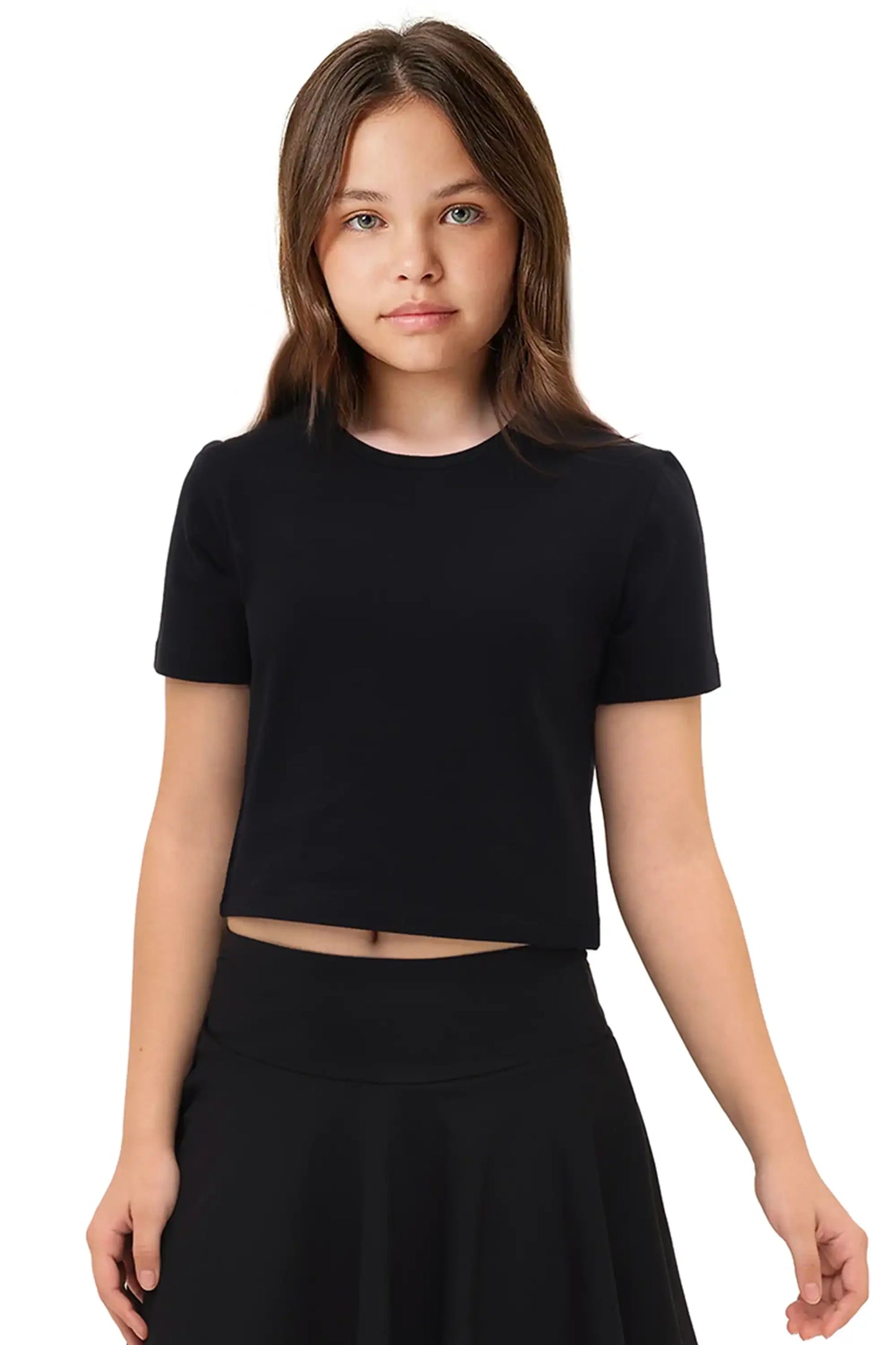 Girls Short Sleeve Crewneck Crop Top Tee