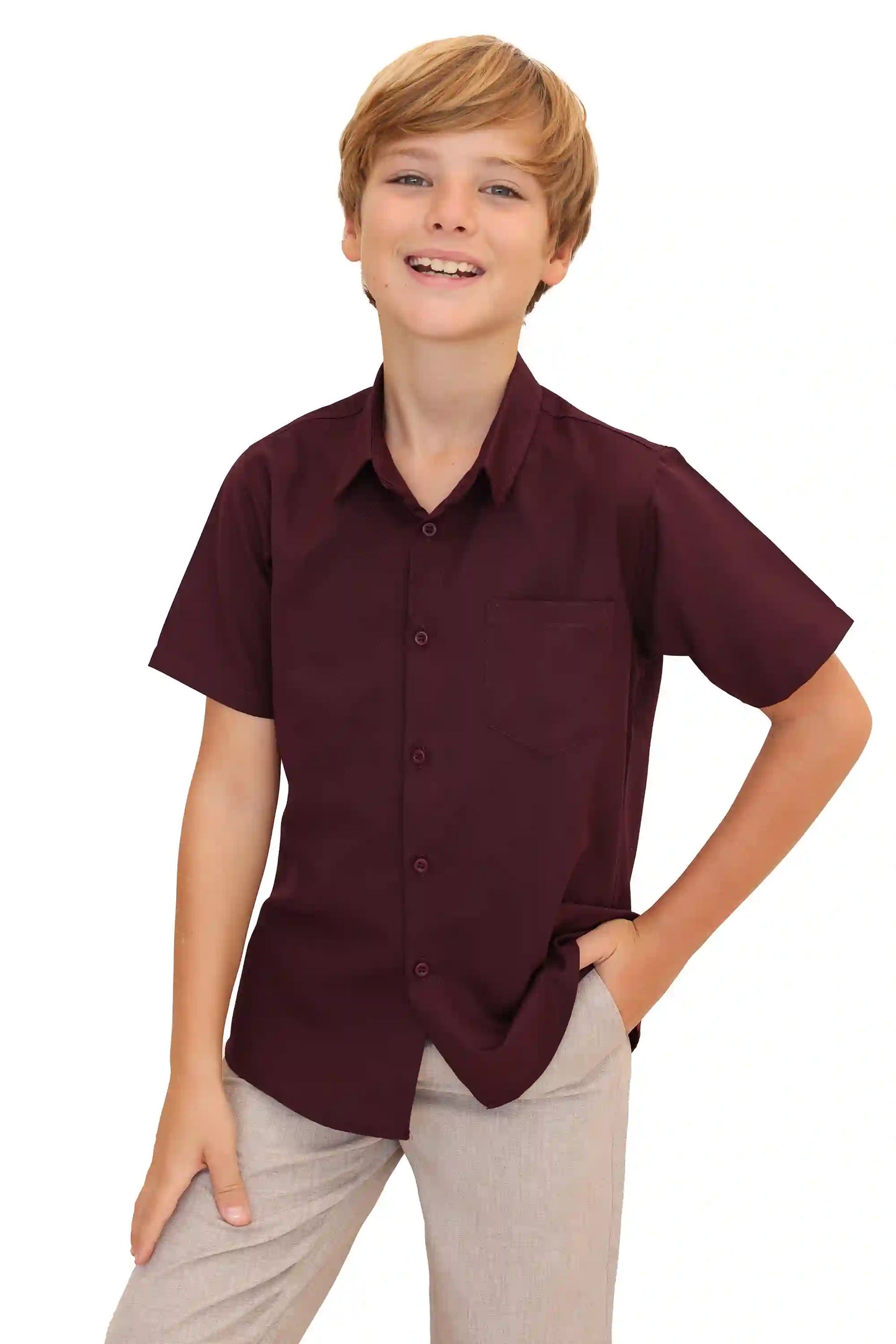 Boys' Button Down Shirt Solid Short Sleeve Classic Solid Oxford Dress Shirt