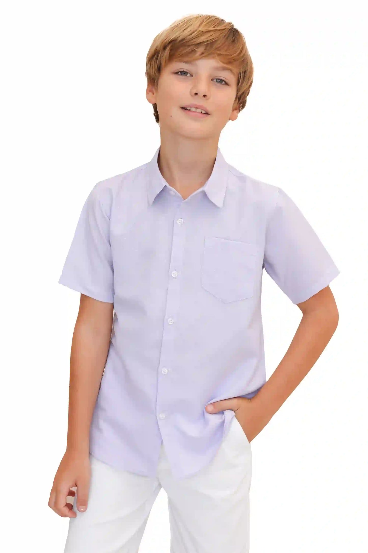 Boys' Button Down Shirt Solid Short Sleeve Classic Solid Oxford Dress Shirt