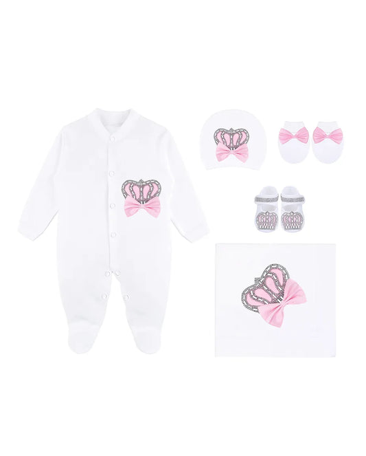Baby Cotton Jeweled Pink Crown Take Me Home Layette Gift Set
