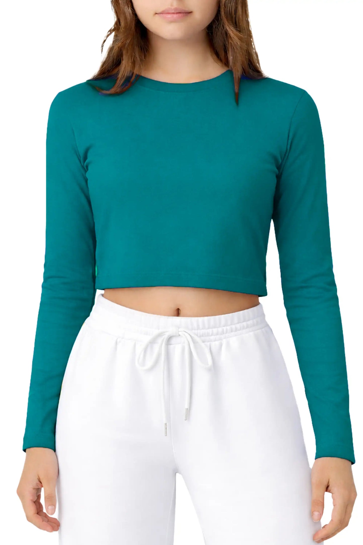 Girls' Long Sleeve Crop Top – Soft Cotton, 4-Way Stretch, Breathable Everyday Tee