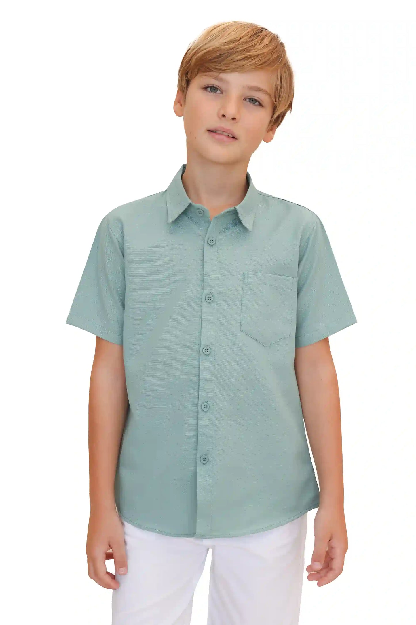 Boys' Button Down Shirt Solid Short Sleeve Classic Solid Oxford Dress Shirt