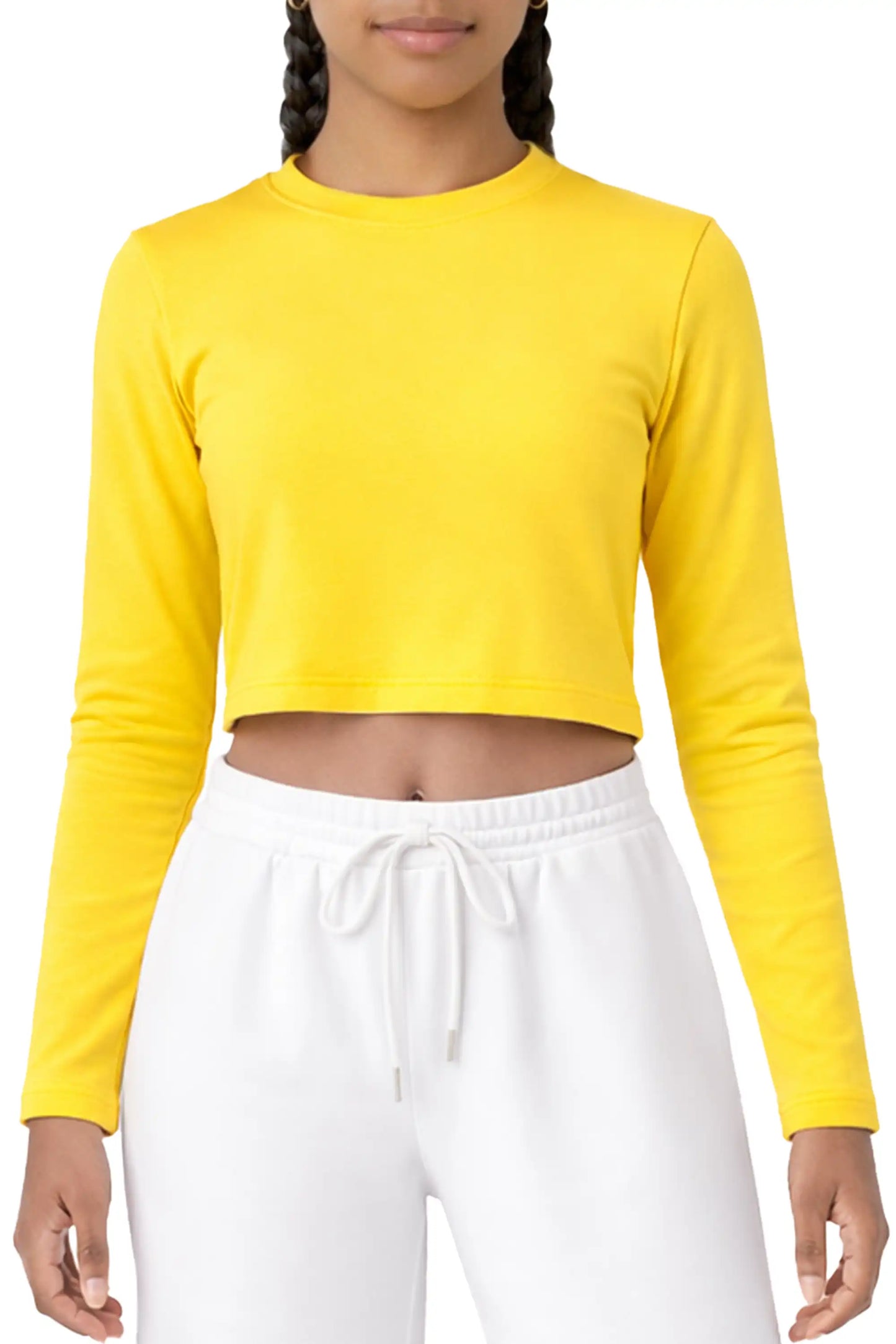 Girls' Long Sleeve Crop Top – Soft Cotton, 4-Way Stretch, Breathable Everyday Tee