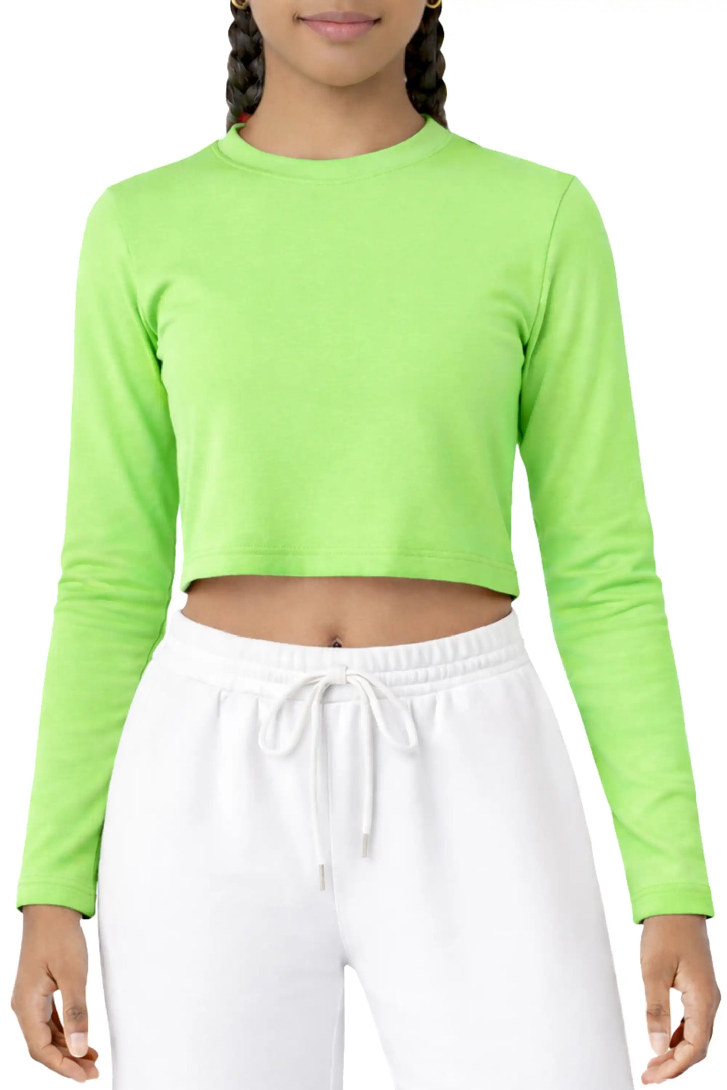 Girls' Long Sleeve Crop Top – Soft Cotton, 4-Way Stretch, Breathable Everyday Tee