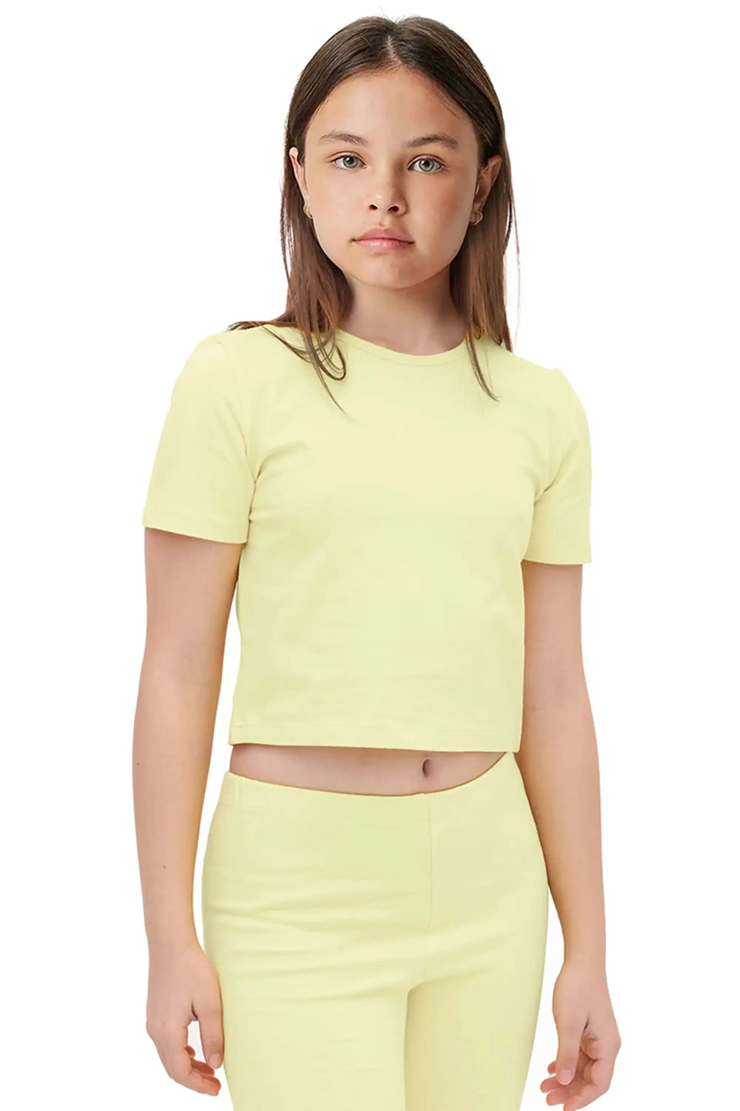 Girls Short Sleeve Crewneck Crop Top Tee