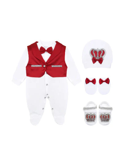 Regal and Handsome: 5-Piece Layette Gift Set with Jeweled Crown Tuxedo for Baby Boys (0-3 Months)