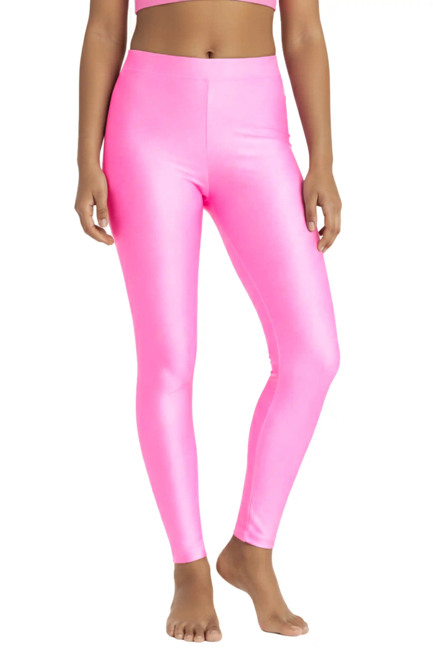 Girls Shiny High Waisted Leggings – Dance & Gymnastics Stretch Tights