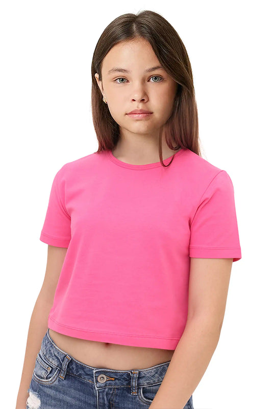 Girls Short Sleeve Crewneck Crop Top Tee