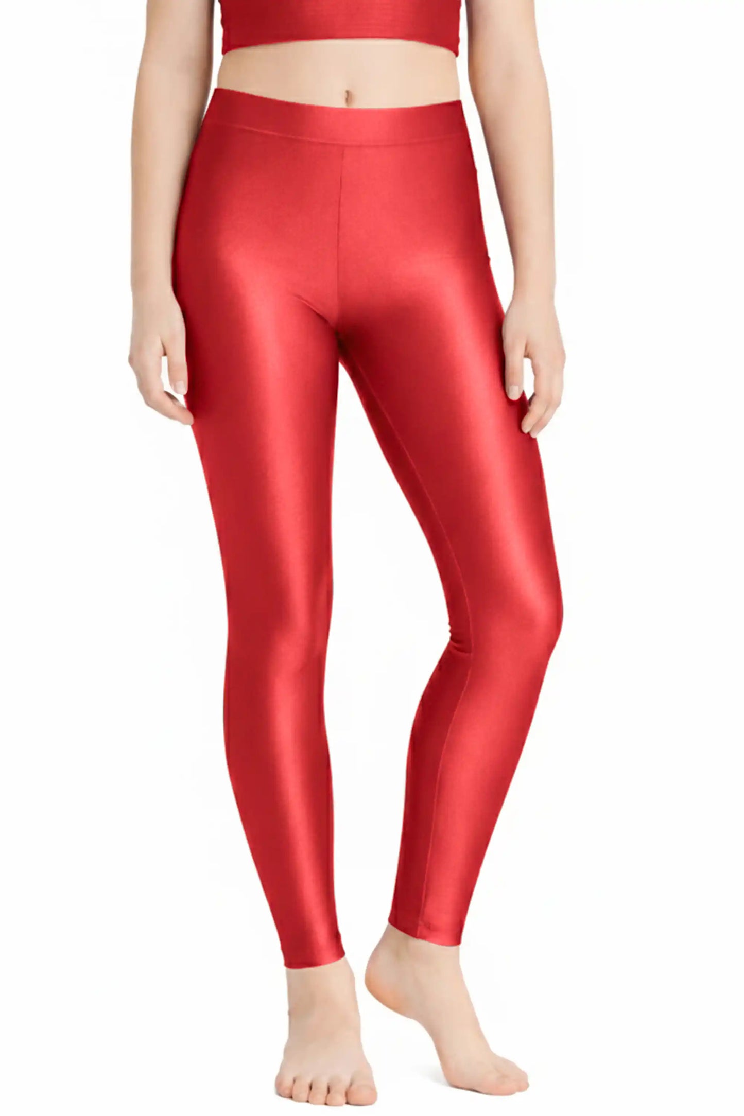 Girls Shiny High Waisted Leggings – Dance & Gymnastics Stretch Tights