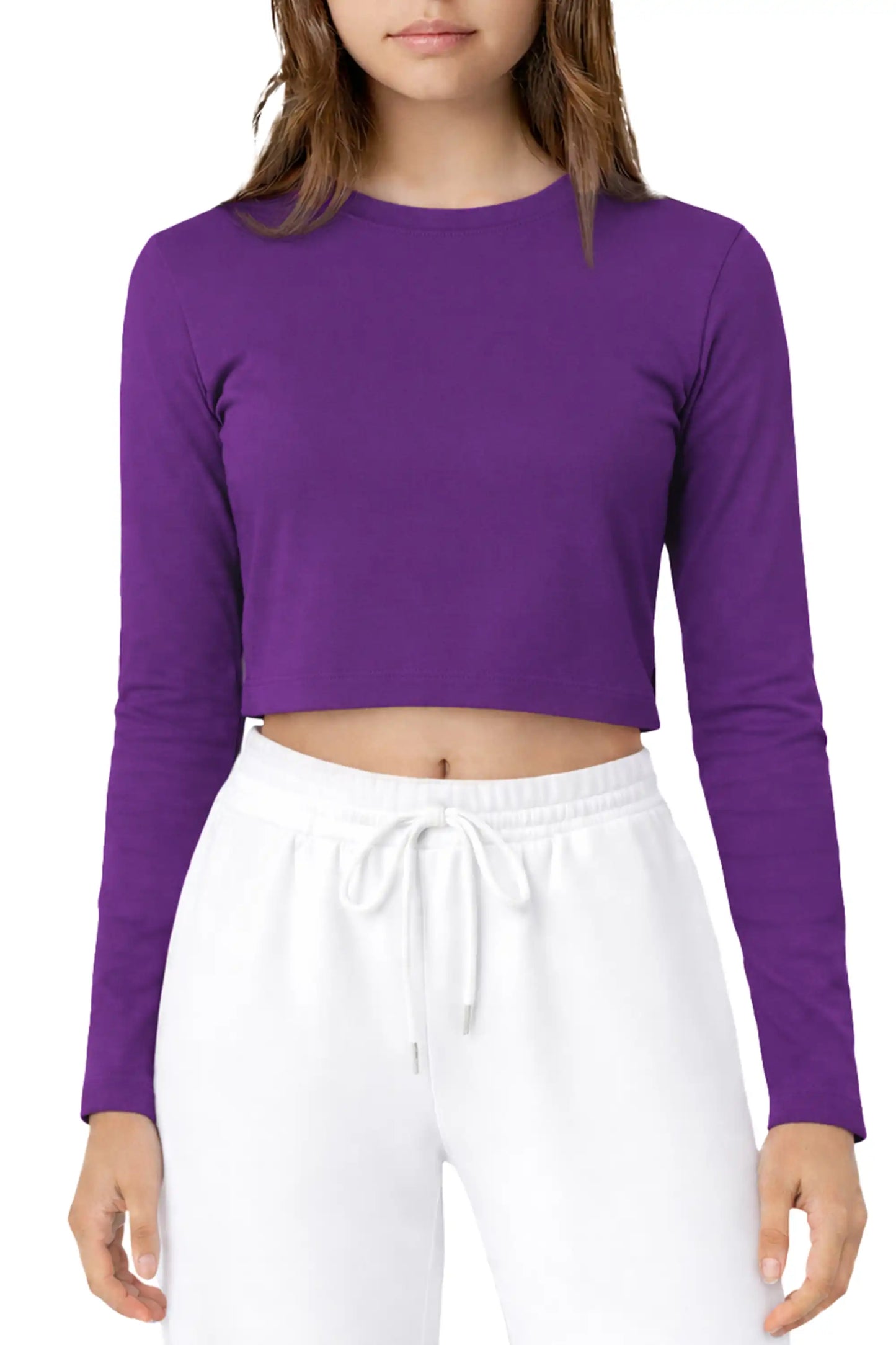Girls' Long Sleeve Crop Top – Soft Cotton, 4-Way Stretch, Breathable Everyday Tee