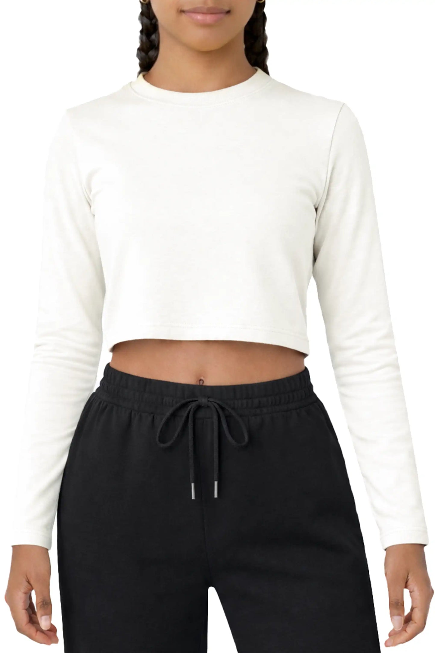 Girls' Long Sleeve Crop Top – Soft Cotton, 4-Way Stretch, Breathable Everyday Tee