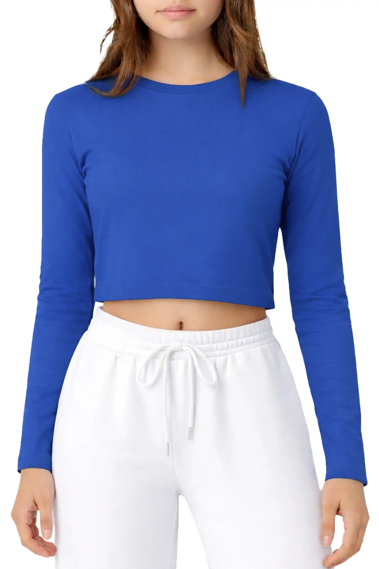 Girls' Long Sleeve Crop Top – Soft Cotton, 4-Way Stretch, Breathable Everyday Tee