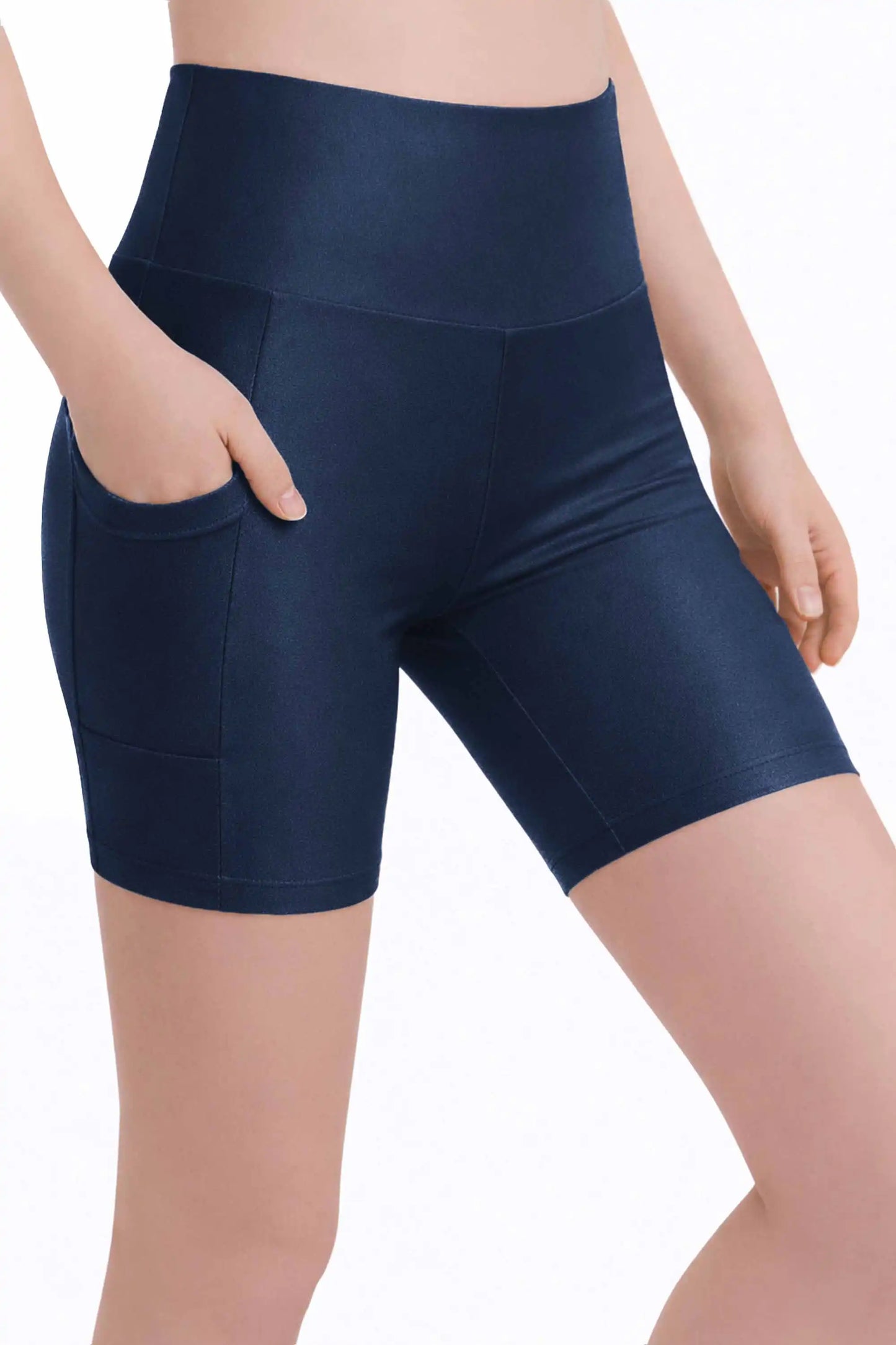 Girls Athletic Shorts with Pocket High Waisted Biker Shorts for Dance Yoga Gymnastics