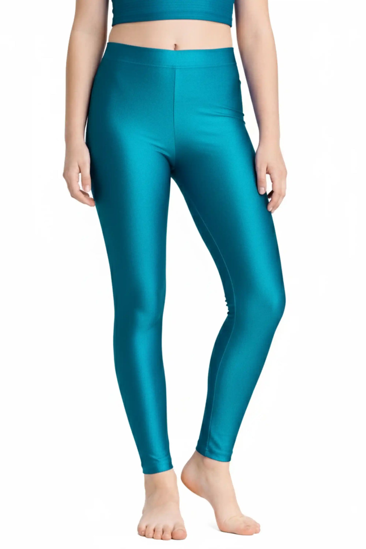 Girls Shiny High Waisted Leggings – Dance & Gymnastics Stretch Tights