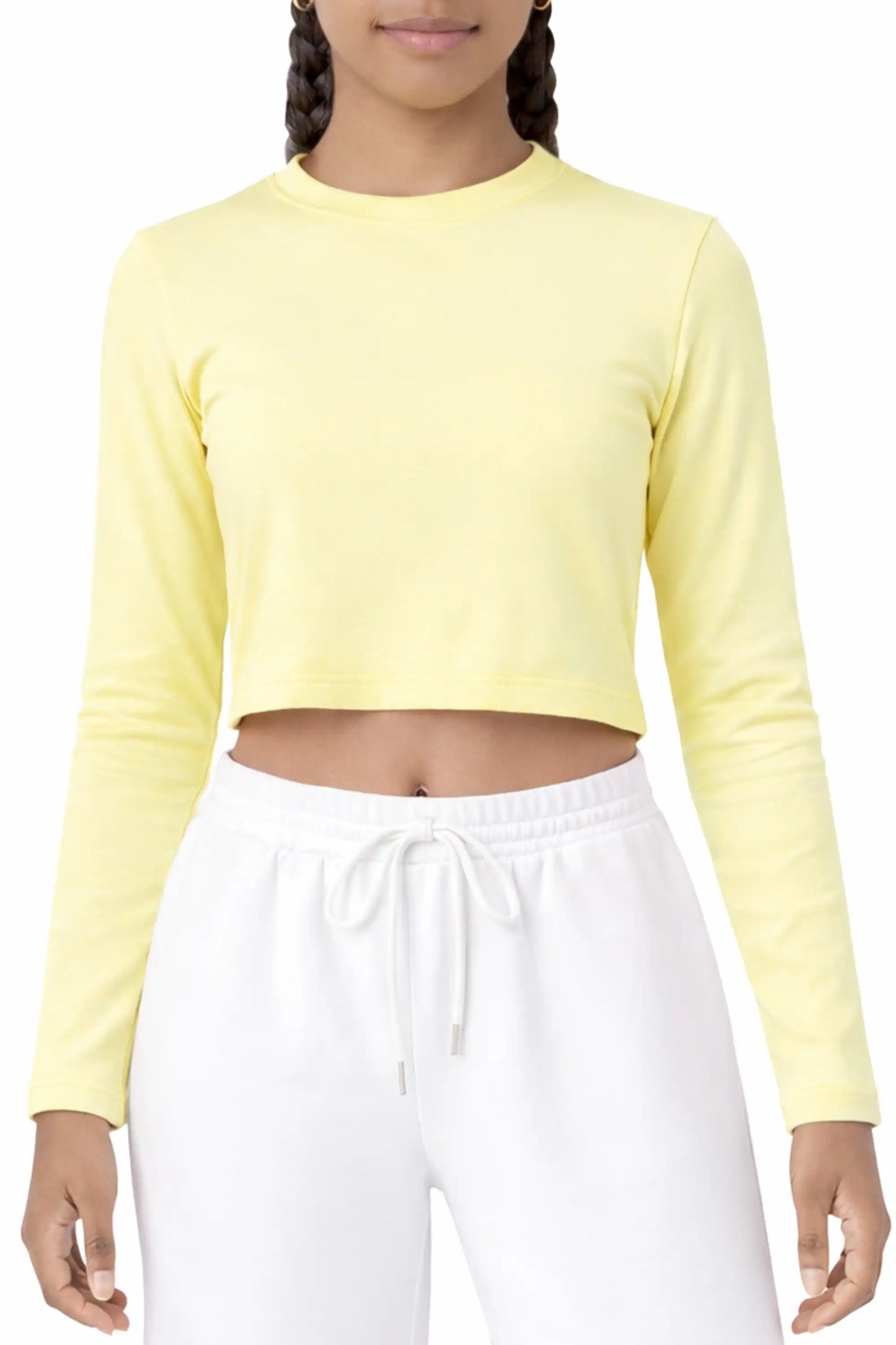 Girls' Long Sleeve Crop Top – Soft Cotton, 4-Way Stretch, Breathable Everyday Tee