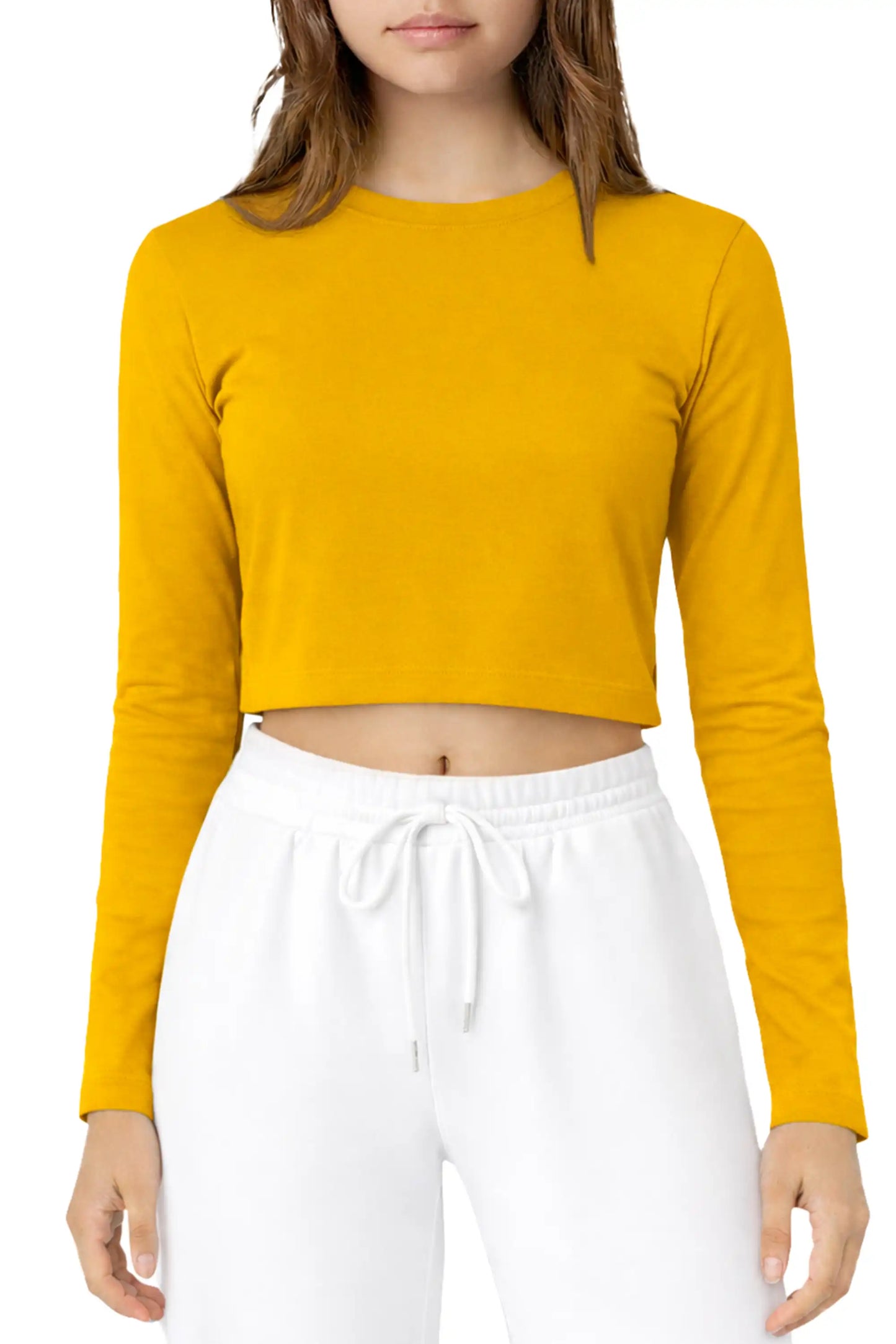 Girls' Long Sleeve Crop Top – Soft Cotton, 4-Way Stretch, Breathable Everyday Tee