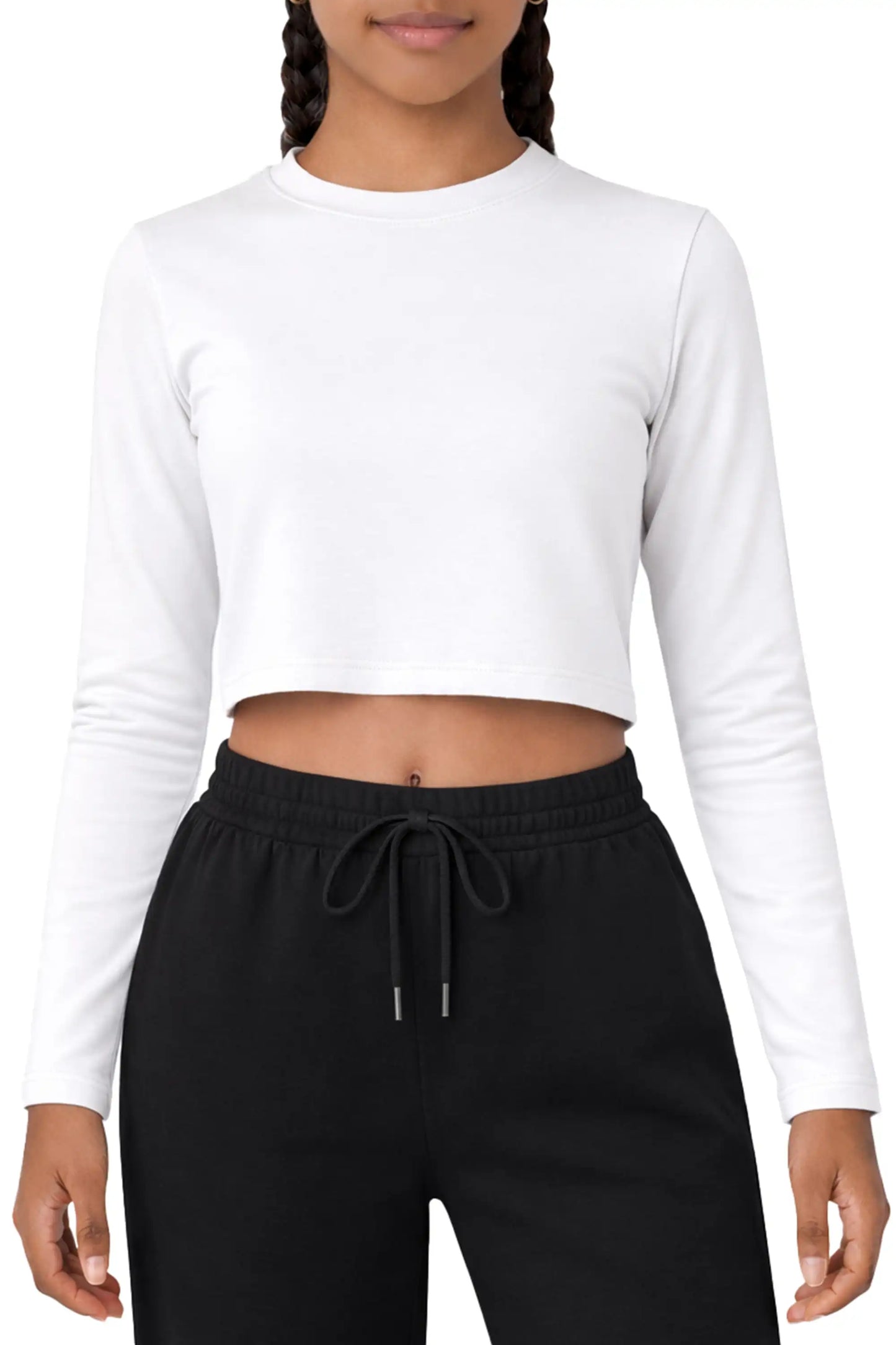 Girls' Long Sleeve Crop Top – Soft Cotton, 4-Way Stretch, Breathable Everyday Tee