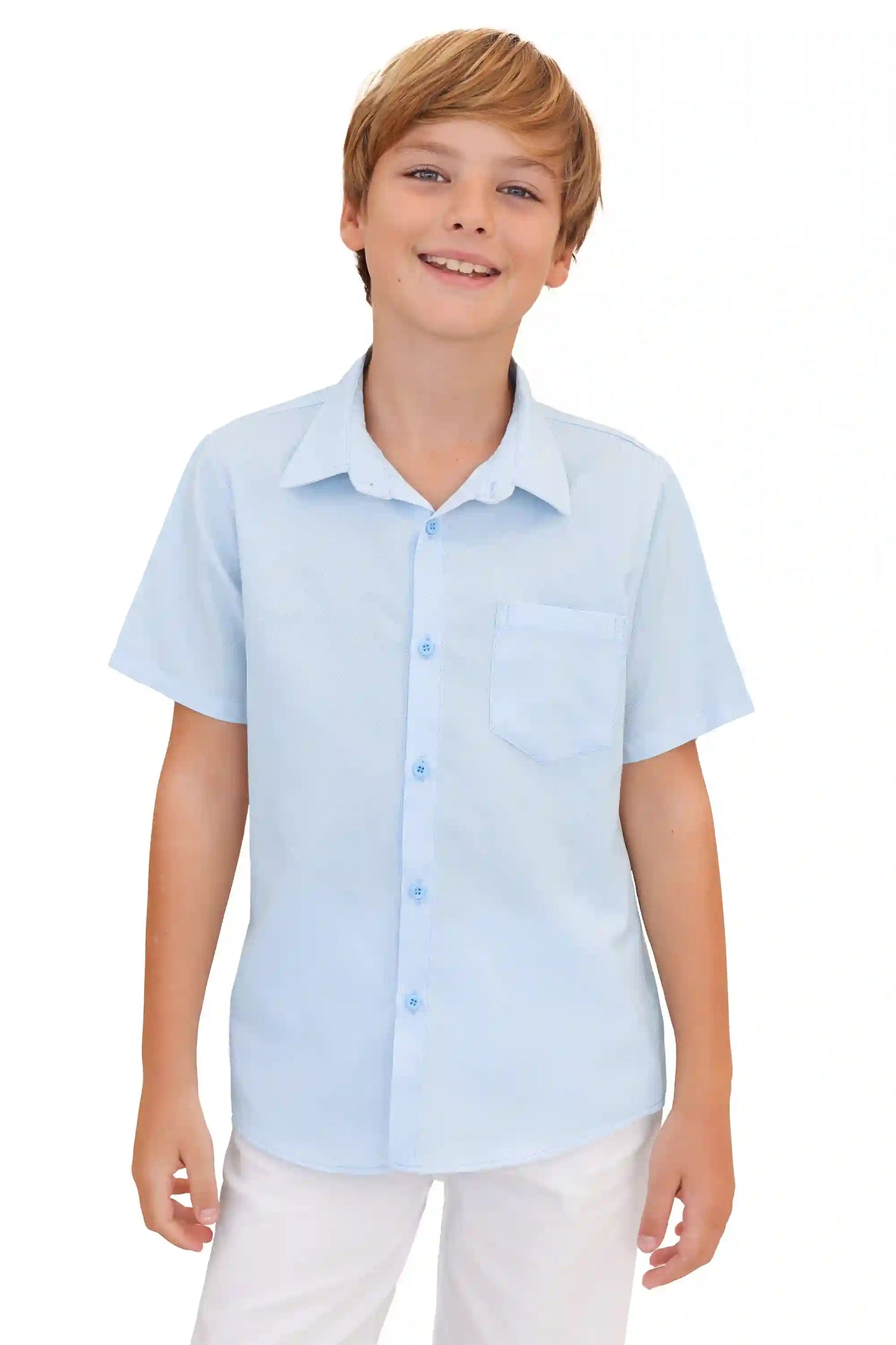 Boys' Button Down Shirt Solid Short Sleeve Classic Solid Oxford Dress Shirt