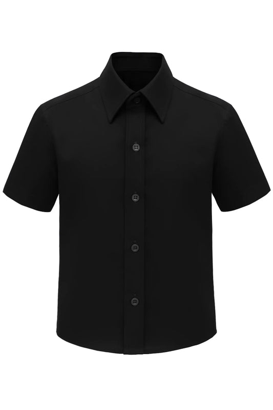 Boys Classic Short Sleeve Button Down Casual Solid Dress Shirt