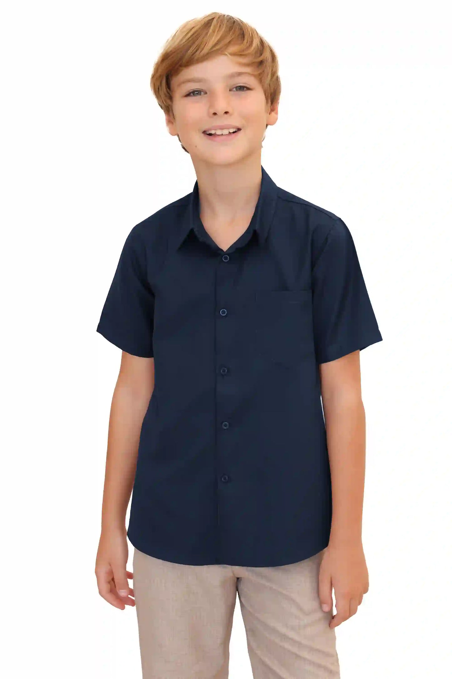 Boys' Button Down Shirt Solid Short Sleeve Classic Solid Oxford Dress Shirt