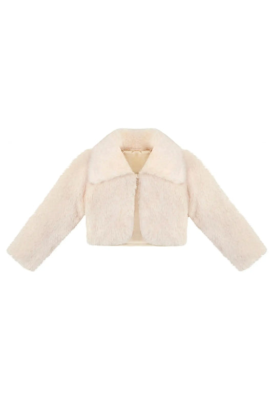 Girls Faux Fur Shrug Jacket Tied Ribbon Cozy Bolero
