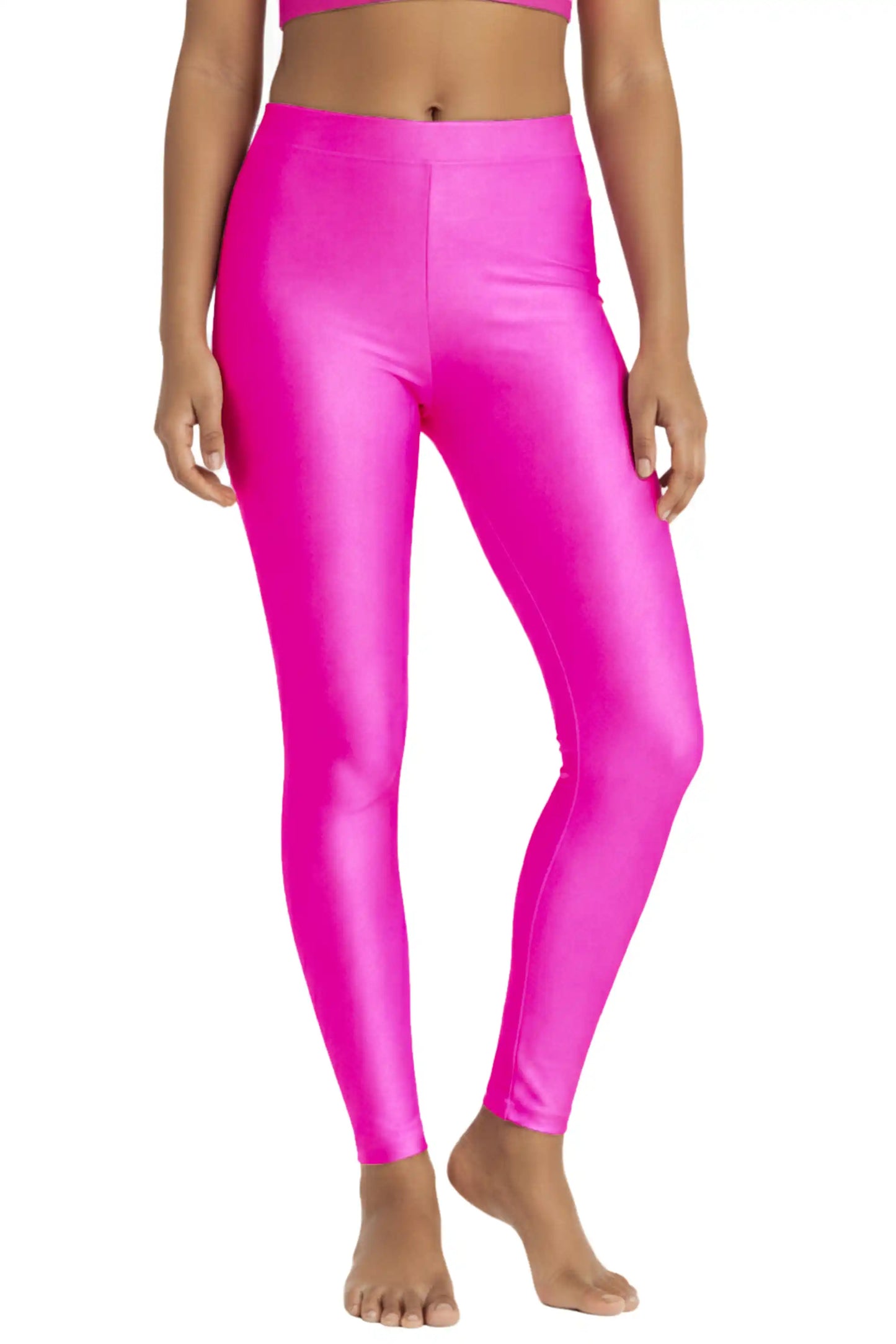 Girls Shiny High Waisted Leggings – Dance & Gymnastics Stretch Tights
