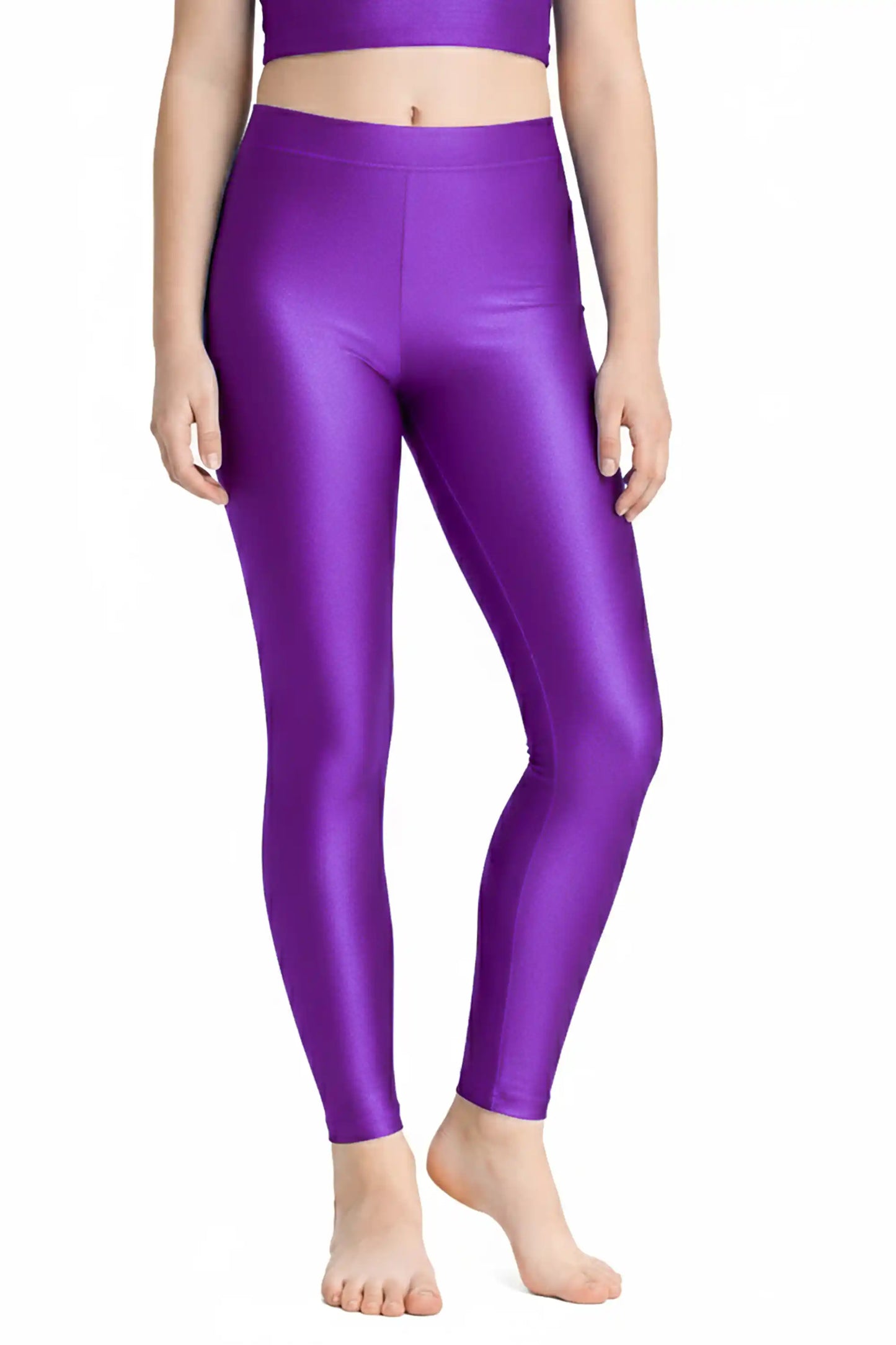 Girls Shiny High Waisted Leggings – Dance & Gymnastics Stretch Tights