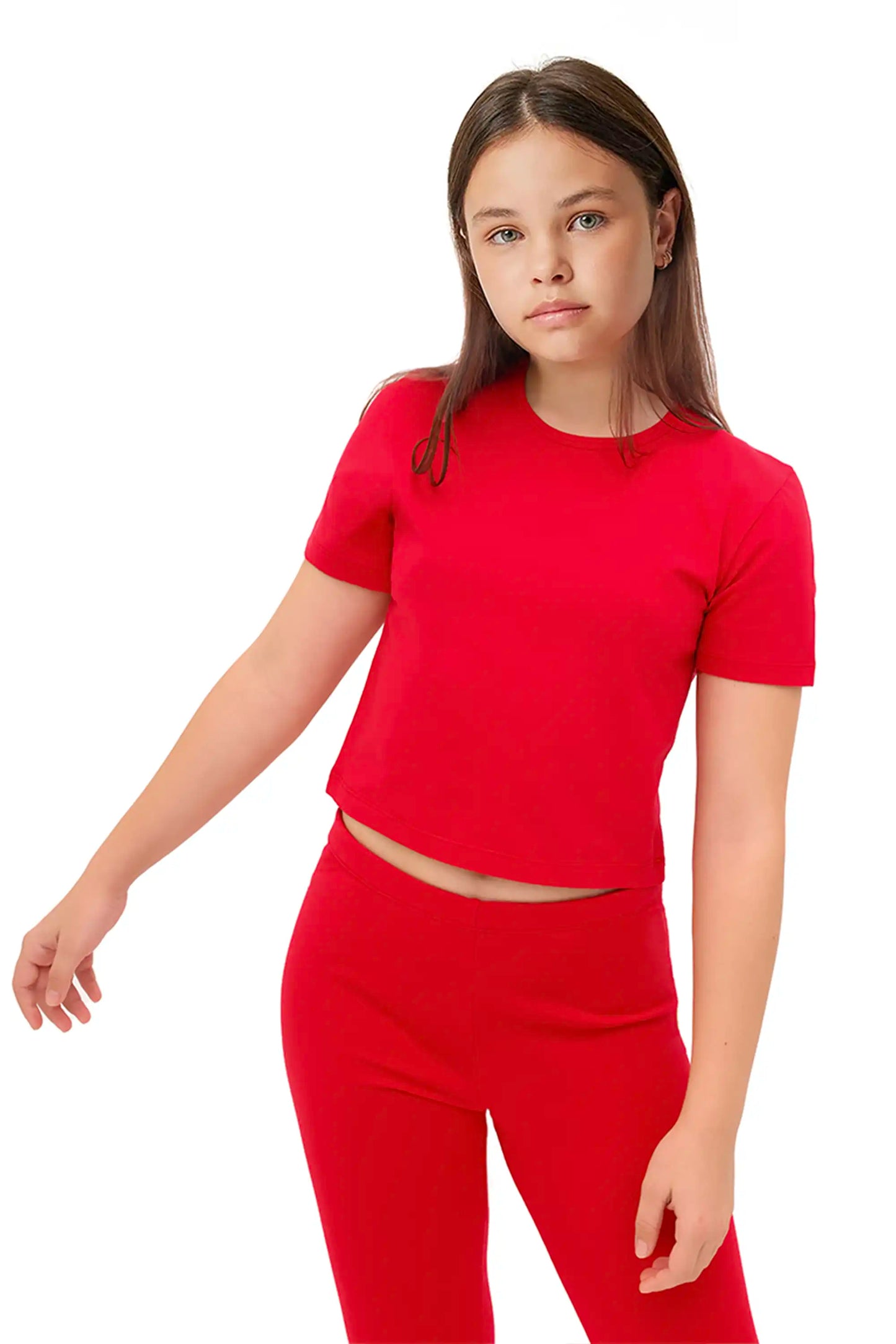 Girls Short Sleeve Crewneck Crop Top Tee