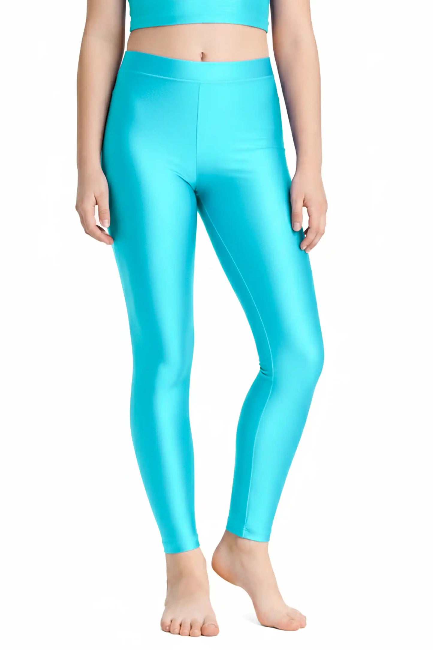 Girls Shiny High Waisted Leggings – Dance & Gymnastics Stretch Tights