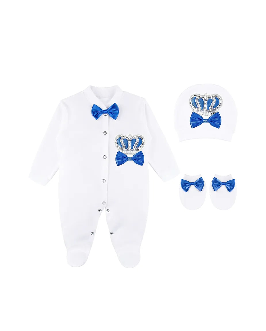Newborn 3-Piece Cotton Jeweled Crown Layette Set