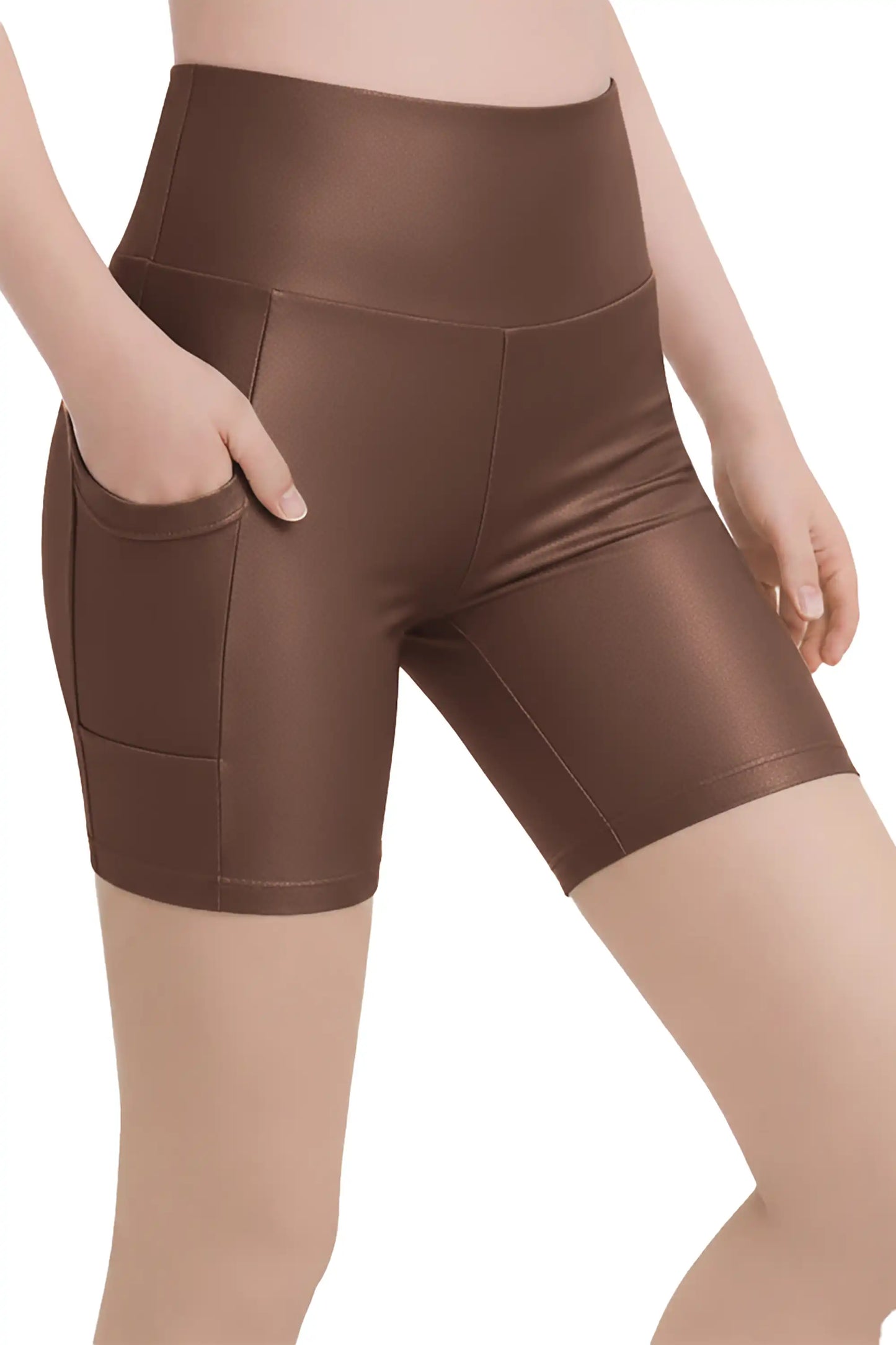 Girls Athletic Shorts with Pocket High Waisted Biker Shorts for Dance Yoga Gymnastics
